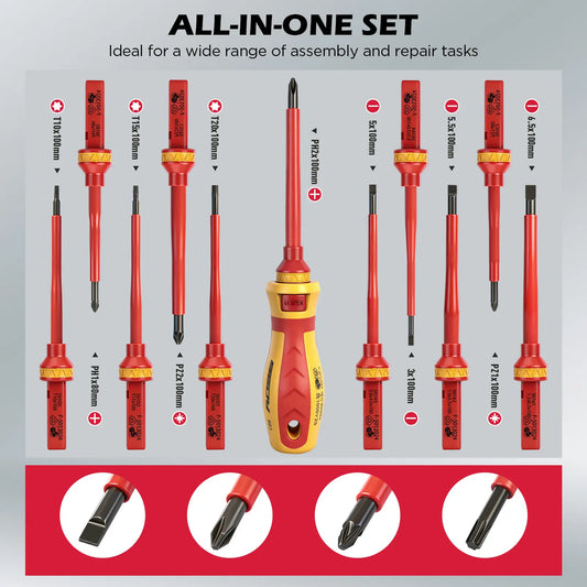 1000V Insulated Screwdriver Set – VDE & GS Certified, 13-Piece