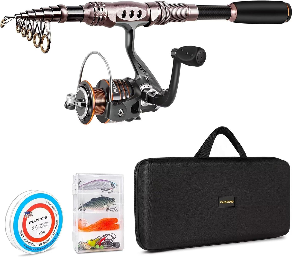 PLUSINNO Carbon Fiber Telescopic Fishing Rod & Reel Combo Kit