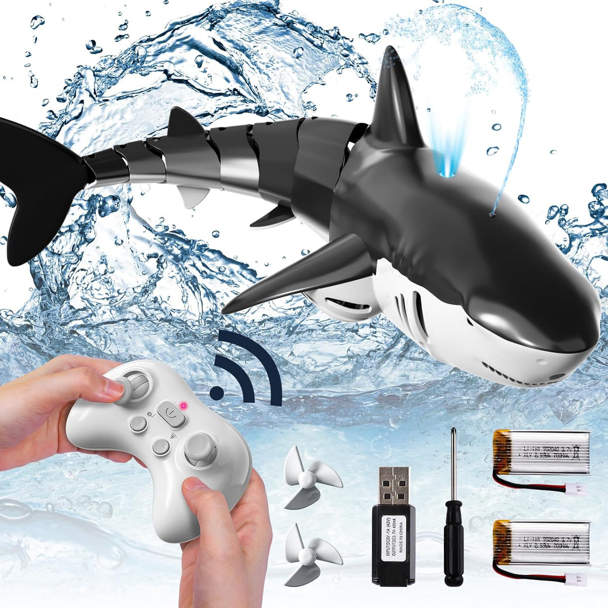 Remote Control Shark Toy with LED Light & Water Spray