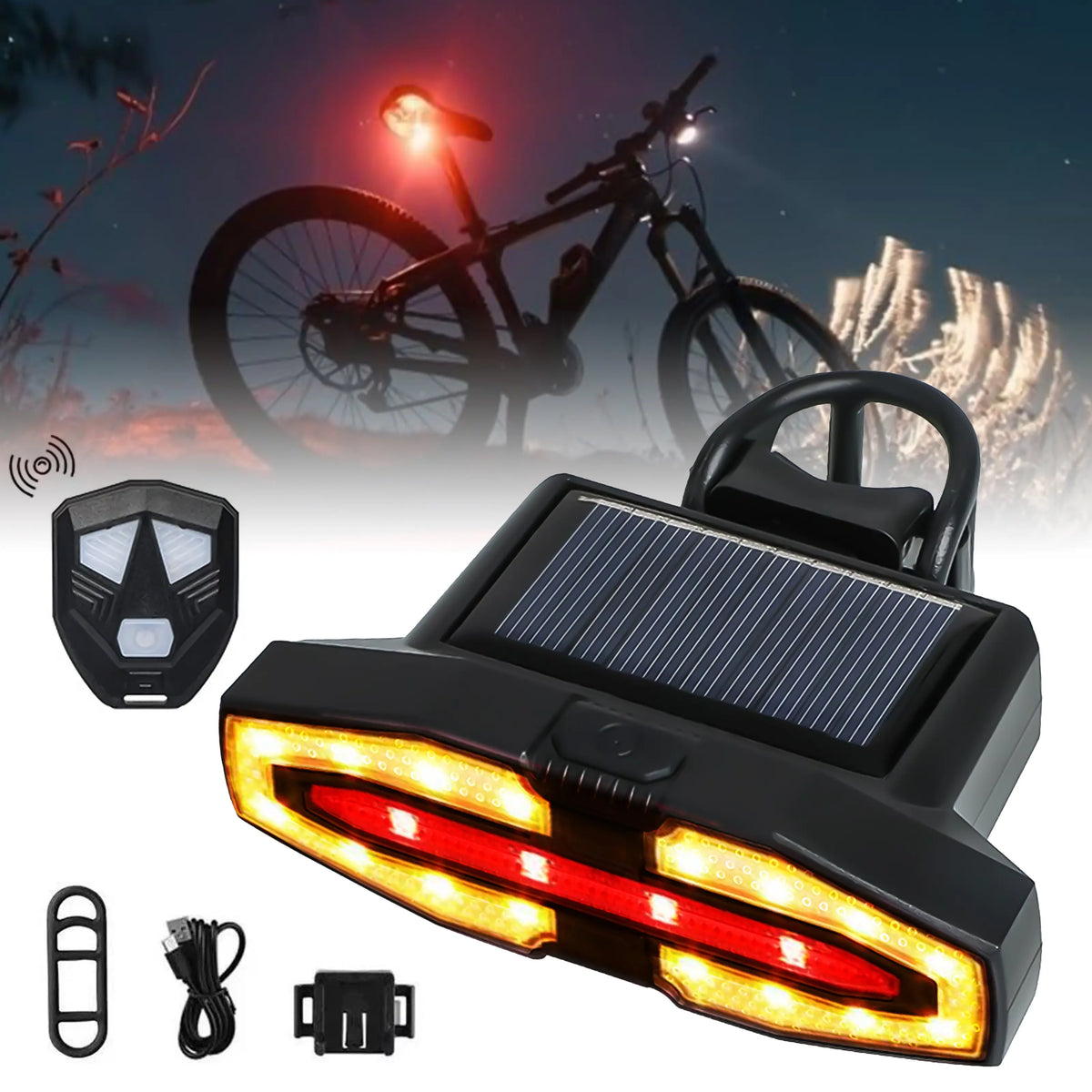 Solar Bicycle Tail Light – 5 Modes, USB Rechargeable