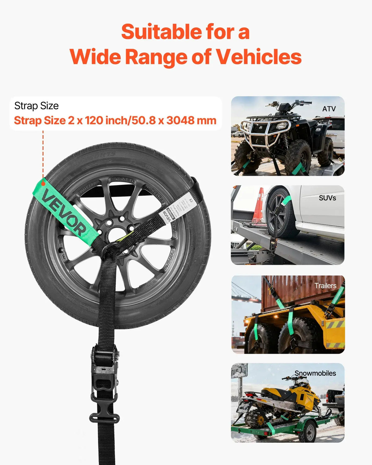 Wheel Chock Tie-Down Ratchet Straps 4-Pack