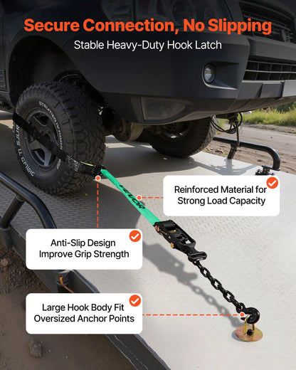 Wheel Chock Tie-Down Ratchet Straps 4-Pack