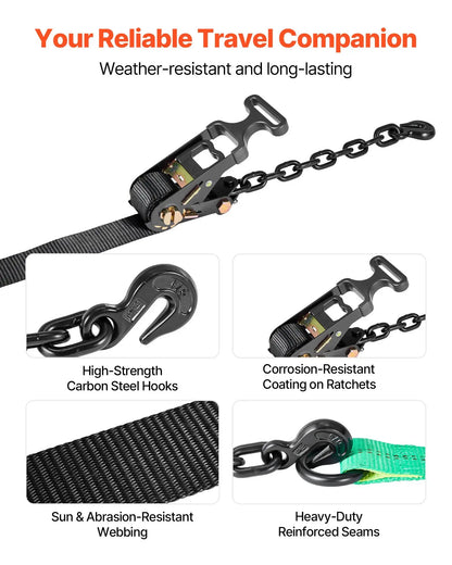 Wheel Chock Tie-Down Ratchet Straps 4-Pack