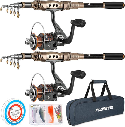 PLUSINNO Carbon Fiber Telescopic Fishing Rod & Reel Combo Kit