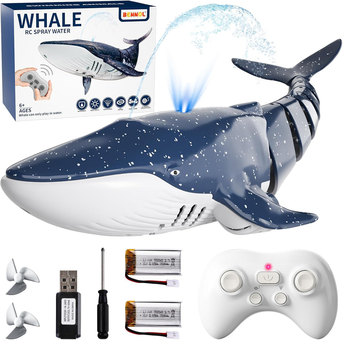 Remote Control Shark Toy with LED Light & Water Spray