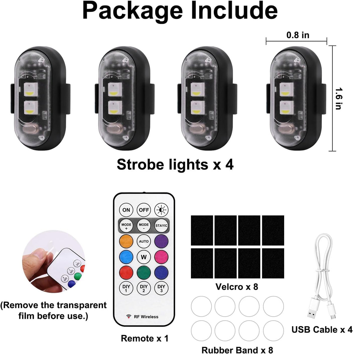 Wireless LED Strobe Lights – 4 Pack with Remote