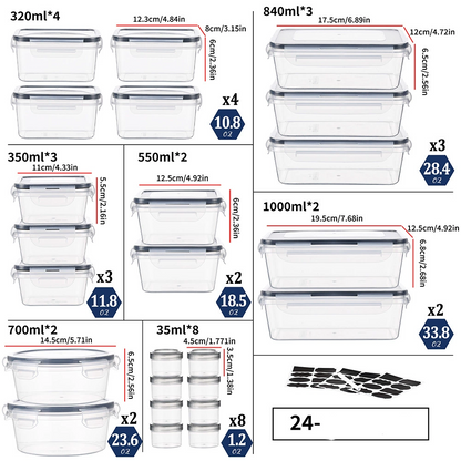 Sealed food storage container set, 24-pack - 12-pack