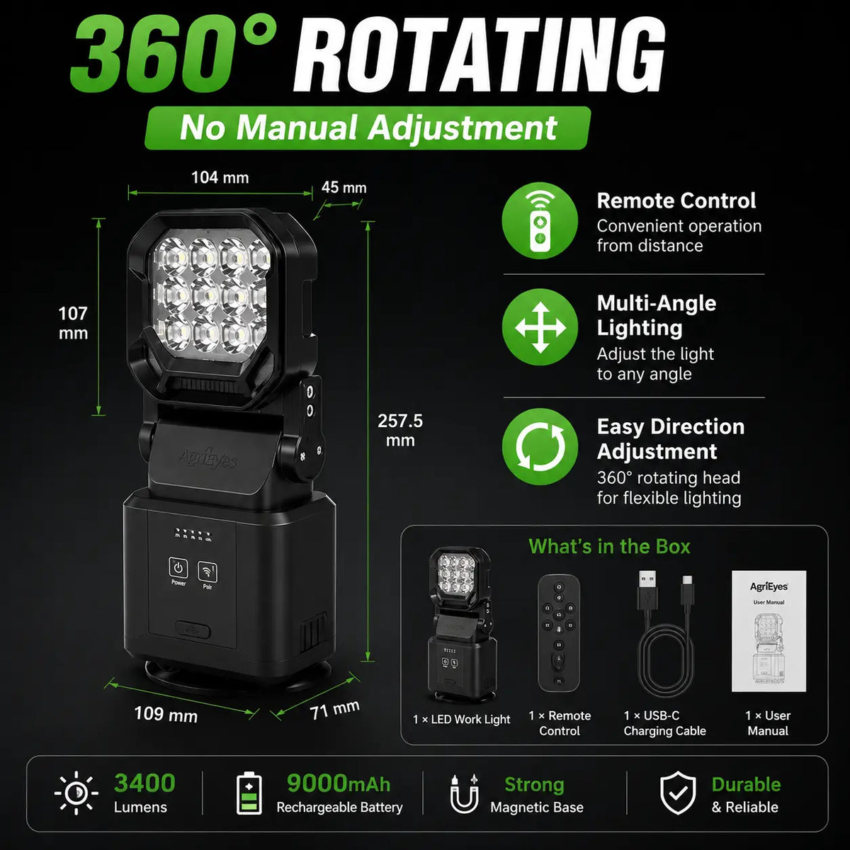 AgriEyes Magnetic Work Light with Remote