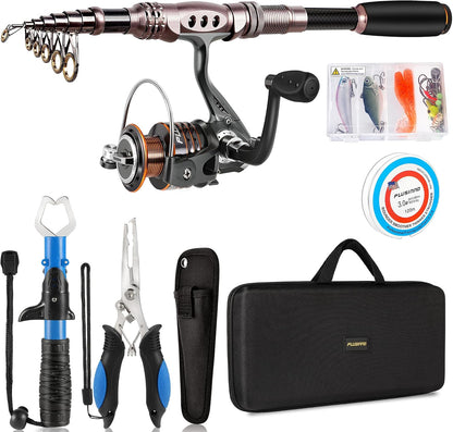 PLUSINNO Carbon Fiber Telescopic Fishing Rod & Reel Combo Kit