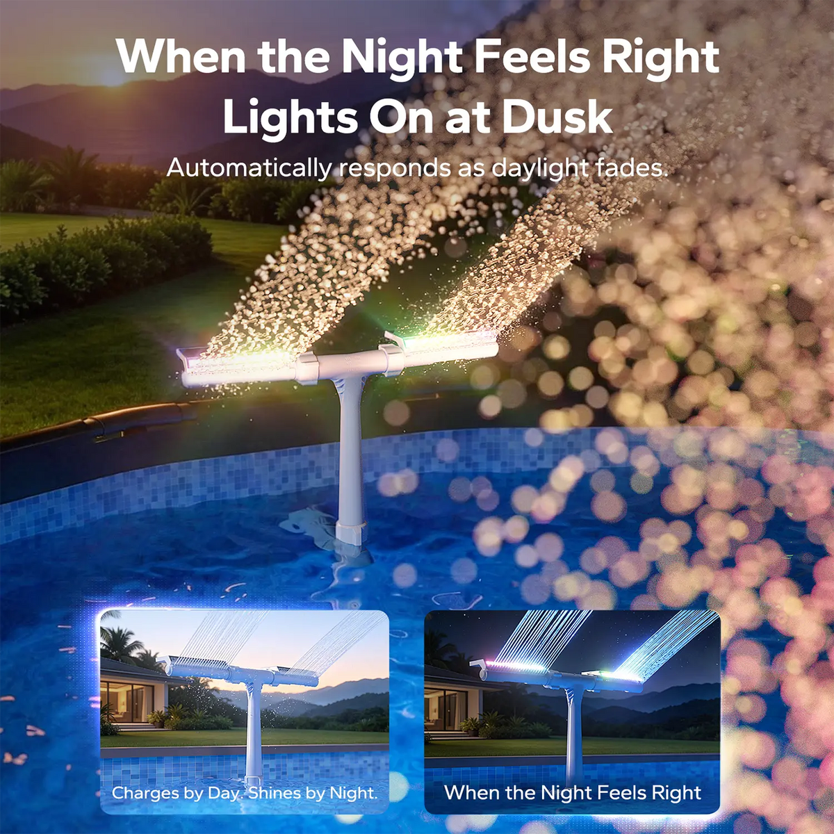 Solar Pool Fountain with Lights